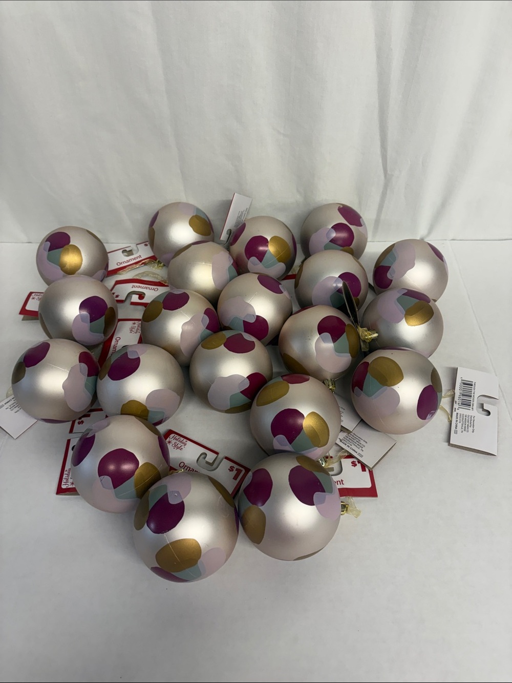 Holiday Style Decorative Metallic Pink/Gold Holiday Ornaments lot of 20